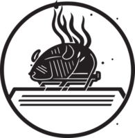 mano disegnato Vintage ▾ fuoco con barbecue logo nel piatto linea arte stile png