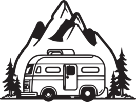hand dragen årgång camping skåpbil logotyp i platt linje konst stil png