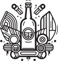 hand- getrokken wijnoogst bier logo in vlak lijn kunst stijl png