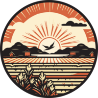 Hand Drawn vintage nature and fields logo in flat line art style png