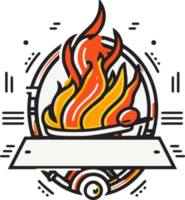 Hand Drawn vintage fire with barbecue logo in flat line art style png