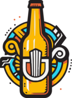 hand- getrokken wijnoogst bier logo in vlak lijn kunst stijl png