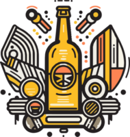 Hand Drawn vintage beer logo in flat line art style png