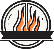 Hand gezeichnet Jahrgang Feuer mit Grill Logo im eben Linie Kunst Stil png