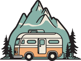 main tiré ancien camping van logo dans plat ligne art style png