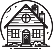 Hand Drawn vintage farm house logo in flat line art style png