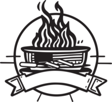 Hand Drawn vintage fire with barbecue logo in flat line art style png