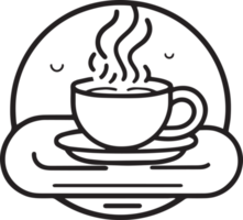 Hand Drawn vintage hot coffee logo in flat line art style png