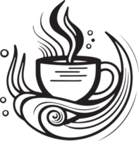 Hand Drawn vintage hot coffee logo in flat line art style png