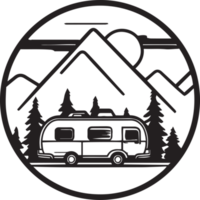hand- getrokken wijnoogst camping busje logo in vlak lijn kunst stijl png