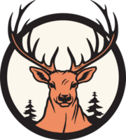 Hand Drawn vintage deer head logo in flat line art style png