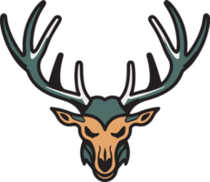 Hand Drawn vintage deer head logo in flat line art style png