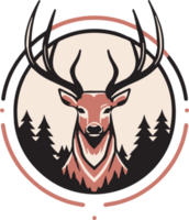 Hand Drawn vintage deer head logo in flat line art style png