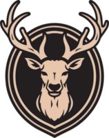 Hand Drawn vintage deer head logo in flat line art style png