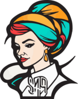 Hand Drawn vintage female chef logo in flat line art style png