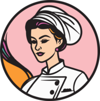 Hand Drawn vintage female chef logo in flat line art style png