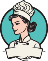 Hand Drawn vintage female chef logo in flat line art style png