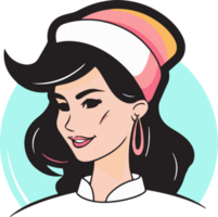 Hand Drawn vintage female chef logo in flat line art style png