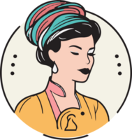 Hand Drawn vintage female chef logo in flat line art style png