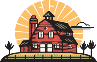 Hand Drawn vintage farm house logo in flat line art style png