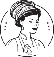 mano disegnato Vintage ▾ femmina capocuoco logo nel piatto linea arte stile png