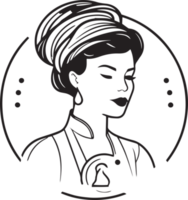 Hand Drawn vintage female chef logo in flat line art style png