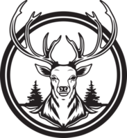 Hand Drawn vintage deer head logo in flat line art style png