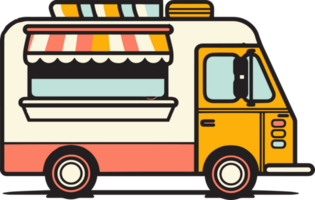 Hand Drawn vintage Food Truck logo in flat line art style png