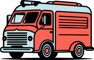 Hand Drawn vintage Food Truck logo in flat line art style png