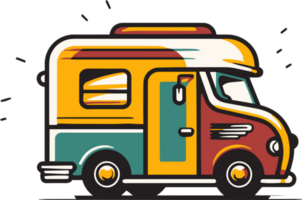 Hand Drawn vintage Food Truck logo in flat line art style png