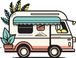 Hand Drawn vintage Food Truck logo in flat line art style png