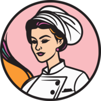 hand- getrokken wijnoogst vrouw chef logo in vlak lijn kunst stijl png
