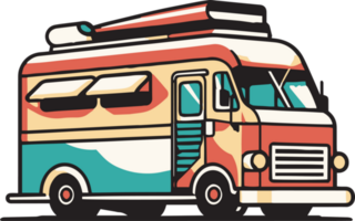 Hand Drawn vintage Food Truck logo in flat line art style png