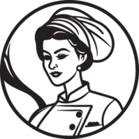 Hand Drawn vintage female chef logo in flat line art style png