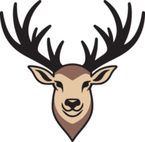 Hand Drawn vintage deer head logo in flat line art style png