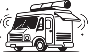 hand dragen årgång mat lastbil logotyp i platt linje konst stil png