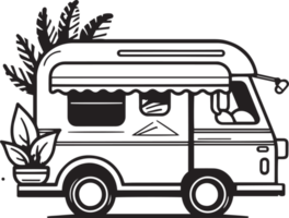 Hand Drawn vintage Food Truck logo in flat line art style png