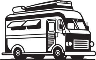 Hand Drawn vintage Food Truck logo in flat line art style png