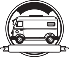 mão desenhado vintage Comida caminhão logotipo dentro plano linha arte estilo png