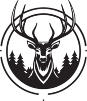 Hand Drawn vintage deer head logo in flat line art style png