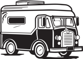 Hand Drawn vintage Food Truck logo in flat line art style png