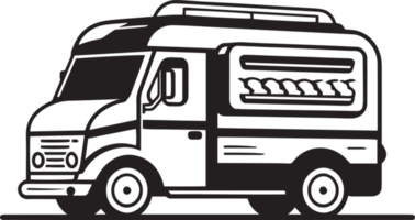 Hand Drawn vintage Food Truck logo in flat line art style png