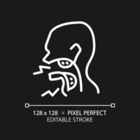 Tonsillitis cancer pixel perfect white linear icon for dark theme. Inflammatory process in throat. Viral infection. Thin line illustration. Contour symbol. Vector outline drawing. Editable stroke