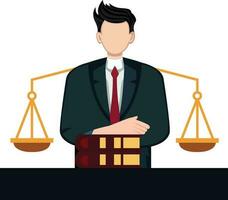 lawyer with stack of law books and balance scale flat style vector illustration , attorney vector image