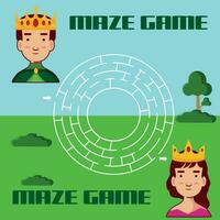 vector maze game for kids on the theme of kings and queens