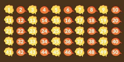 numbers one to 50 with colorful bubbles vector