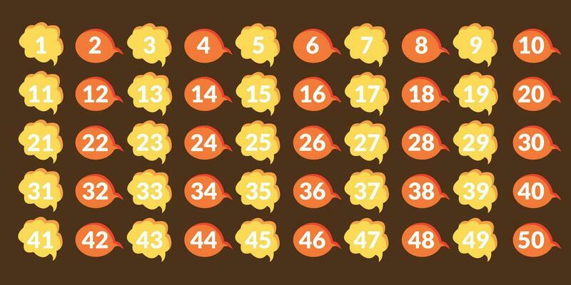 numbers one to 50 with colorful bubbles