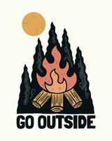 Go outside bonfire nature camping design for badge, sticker, patch, t shirt vector design