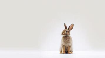 un fotografía de un animal en pie Al frente de un blanco color fondo, generativo ai foto