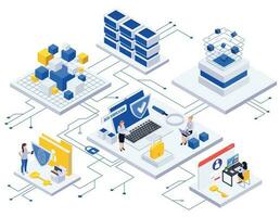 Data Economy Isometric Flowchart vector